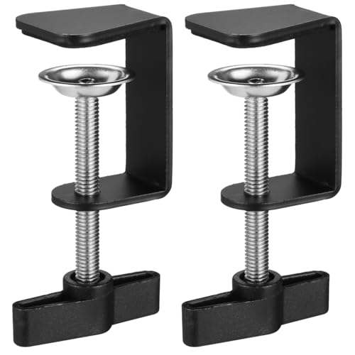 Totority 2 Pack Table Mount Clamps, Low Profile Metal Desk C-Clamp | Black Metal C-Clamps for Desk Mounting, Microphone Arms, Studio Setups, and Workspace Organization with Compact Design