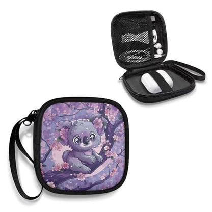 Lightweight Wired/Bluetooth Headset Charger Small Universal Carrying Bag Rectangle Shaped Portable Protection Earphone Case with Mesh Inner Pocket Zipper Enclosure(Koala and Peach Blossom) - color: Koala and Peach Blossom