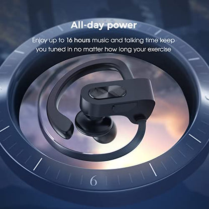 Sport Bluetooth Headphones with Microphone, 16H Deep Bass Running Headphones Wireless, IPX7 Waterproof Wireless Earbuds with Ear Hooks, CVC 6.0 Noise Cancelling Earbuds for Calls, 2-Pack | Bluetooth Earbuds in-Ear with Earhooks, IPX7 Waterproof Sports Ear