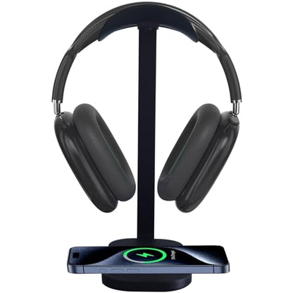 Headphone Stand with Wireless Charging, 15W Gaming Headset Holder for Desk, Aluminum Support Bar, Silicone Pad Headrest, Suitable for All Headphones