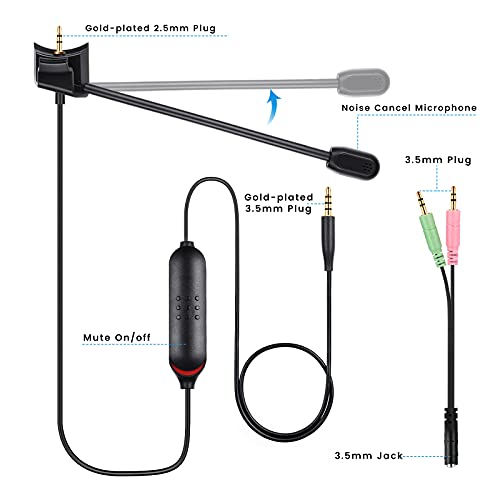 Detachable Mic for Bose QuietComfort 35 II, QC35 II, QC35 Gaming Headphones | 2.5mm Boom Microphone with Mute Switch for Xbox One, PS4, PS5, PC