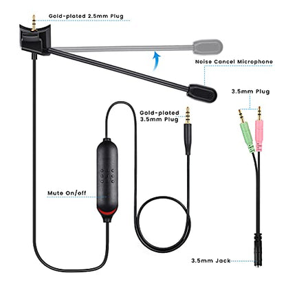 Detachable Mic for Bose QuietComfort 35 II, QC35 II, QC35 Gaming Headphones | 2.5mm Boom Microphone with Mute Switch for Xbox One, PS4, PS5, PC
