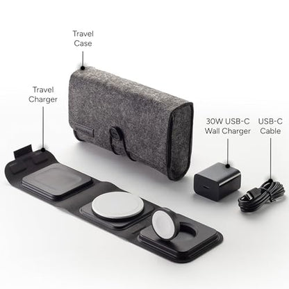 Mophie 3-in-1 Travel Charger with MagSafe - Portable Wireless Charging Hub, Compatible w/Apple Devices, iPhone 17/16/15/14/13/12 Series, Apple Watch Series 11 to 1 & Ultra, AirPods Pro/3rd Gen, Black - color: Black, style: Gen 1