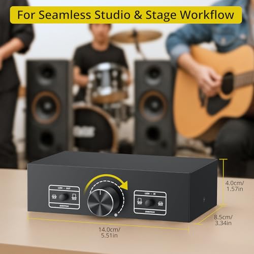 PROZOR 2-IN-2-OUT XLR Balanced/RCA Converter Audio Selector Splitter | Fully Balanced Passive Preamp Switch Box with Volume Control for Active Monitor Speakers, Black - size: XLR + RCA 2-2