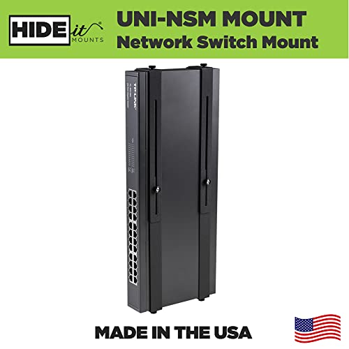 HIDEit Mounts Uni-NSM Mount - Black Steel Adjustable 1U Network Device Wall Mount for A/V Components, Mount for Network Switch, Ethernet Splitter and Ethernet Switch - size: USA Made Network Switch