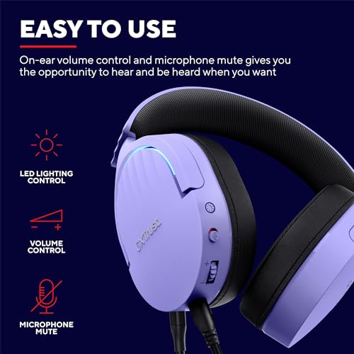 Trust Gaming GXT 490P Fayzo USB Gaming Headset 7.1 Surround Sound, 50mm Drivers, 35% Recycled Plastics, RGB Over-Ear Wired Headphones, with Noise Cancelling Microphone for PC PS5 - Purple - color: Purple, style: USB 7.1 Surround Sound