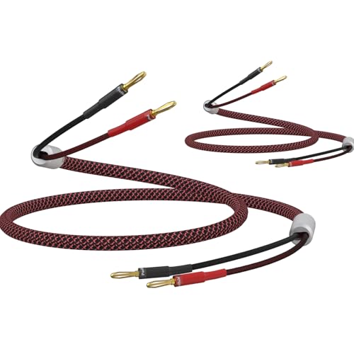 Preffair HiFi 13 AWG Speaker Cable Audiophile High Purity Copper Gold Banana to Banana Loudspeaker Wires Cotton Net Braided Sleeves Audio Wires for Speakers/Amps/Home Stereo Systems(Red-Black, 5 feet) - color: Red-Black, size: 5 feet
