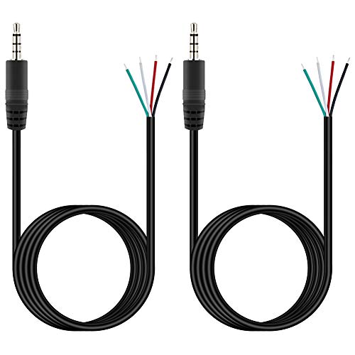 Fancasee 3.5mm 1/8" to Speaker Wire, 2-Pack 6FT TRRS Stereo 3.5mm Male Plug to Bare Wire Pigtail 3.5mm Jack Connector Adapter Repair Audio Cable for Microphone Headphone Headset Earphone Speaker