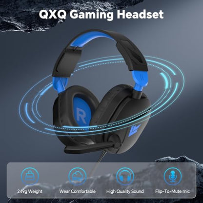QXQ Wired Gaming Headset for PS5/PS4/PC/Switch - 3.5mm Over-Ear Headphones with Noise-Canceling Mic - RGB LED Light - Deep Bass Stereo Surround Sound - Soft Memory Foam Earpads (Dark Blue) - color: Dark Blue