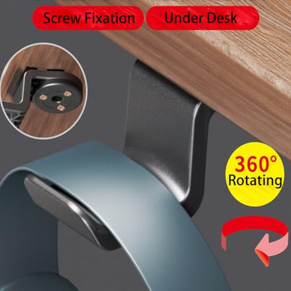 Headphone Hook Under Desk Holder Hanger Nylon 360° Rotating Adjustable Lightweight Students' Desk Hook Mount for Desk & Table Bag Backpack Headset Hook with 50lb Capacity (Screw Fixation)