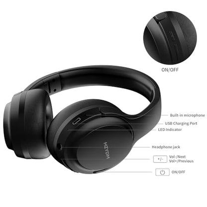 Bluetooth Headphones Over Ear, 40 Hours Playtime Wireless Headphones with Microphone,5.3 Bluetooth, HiFi Stereo Foldable Lightweight Headset, for Travel Work Cellphone(Black)