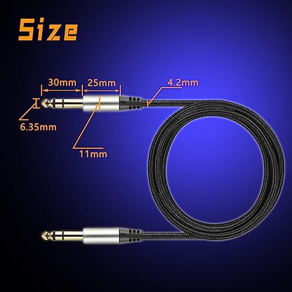 Pack of 2 TRS Instrument Cable 1/4 Inch Straight 6.35mm Male Jack Nylon Braided Studio Cord (6.6 Feet-2 Pack) - style: 6.6 Feet-2 Pack