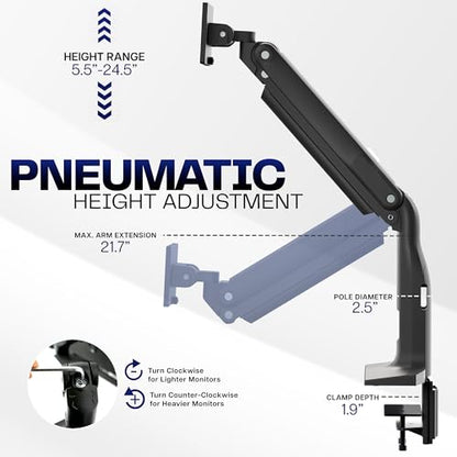 VIVO Aluminum Ultrawide Monitor Stand, Classic, Fits up to 49 inch Computer Screens, Single Articulating Pneumatic Arm, C-Clamp and Grommet Desk Mount, Max VESA 200x100, Black, STAND-V100H | Articulating Pneumatic Arm, Grommet or C-Clamp Mounting, Heavy D