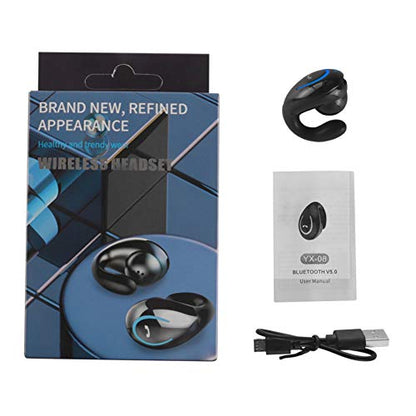 Bluetooth Headset, Sunffice Single Ear BT5.0 Ultralight Wireless Headphone Cell Phone Earpiece Ear Clip with Mic, Noise Canceling Handsfree Driving Earbud for iPhone, Android,Samsung Smartphone(Black) - color: Black