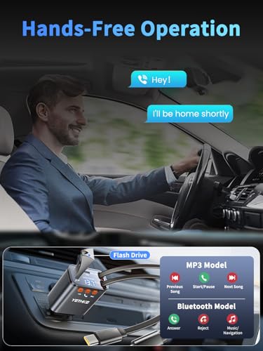 Bluetooth Car Adapter with Retractable Charger, FM Transmitter Bluetooth 5.4 for Cars, 4 in 1 Fast Car Phone Charger 69W, Handsfree Call, 2*Retractable Cable for iPhone 17/16/15/14, Galaxy-Black - color: Black