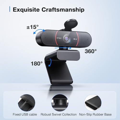 EMEET C960 4K Webcam for PC, PDAF Auto Focus, Dual Omni Mics, 73° FOV | Auto Light Correction, USB-A, Plug&Play, Web cam 4K with Privacy Cover, Webcam 4K Works for Zoom/Teams/Google Meet, Laptop/PC - style: 4K