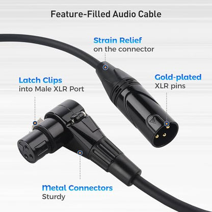Cable Matters 2-Pack Right Angle XLR Microphone Cable, 6ft | Oxygen-Free Copper (OFC), Right Angle Mic Cord, Black - size: 6ft