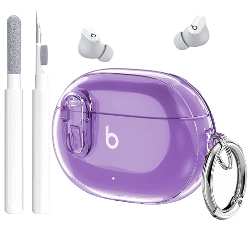 Beats Studio Bud/Buds Plus Case Cover Clear 2021/2023 Lock Clip with Clean Kit, GARTOO Protective Case and Clean Pen Compatible with Beat Studio Bud + for Women Girls Kids, Clear Purple - color: Clear Purple