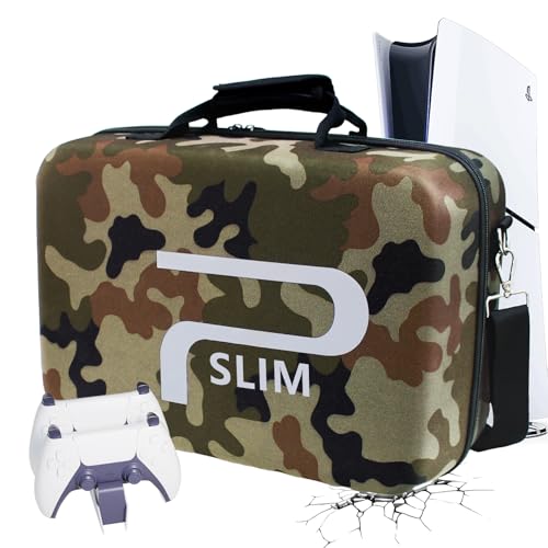 Carrying Case Compatible with PS5 SLIM 2023, Hard Shell Travel Case Protective Bag for Play Station 5 Slim Disc and Digital Edition Console, Controllers, Vertical Base, Disc and Cable Accessories