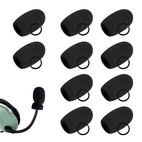 10Pack Aviation Muff Headphone Microphone Body Covers Wind Shields Boom Mic Windscreen Large Black Windshield Noise Sound Reduction High Density Foam for Peltor David Clark Tactical Headset h10-13.4