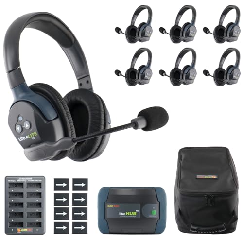 EARTEC HUB7D Ultralite-HD 7 Person Full Duplex Wireless Intercom Headset Communication System, Dual Ear Headsets, Up to 1000ft Range, U.S. Company - color: Dual Ear, size: 7 Users