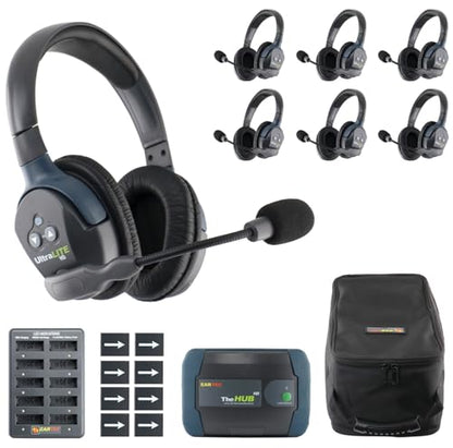 EARTEC HUB7D Ultralite-HD 7 Person Full Duplex Wireless Intercom Headset Communication System, Dual Ear Headsets, Up to 1000ft Range, U.S. Company - color: Dual Ear, size: 7 Users