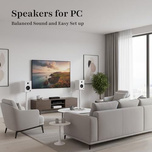 4-Inch Powered Bluetooth Bookshelf Speakers, White - color: White