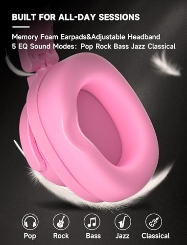 AOC Bluetooth Over Ear Headphones, Wireless Studio Monitor & Mixing DJ Headphones with 72H Playtime, Hi-Res, Built-in Mic, 3.5mm/6.35mm Wired Audio Jack for Guitar AMP, Podcast, PC Gaming - Pink - color: Pink