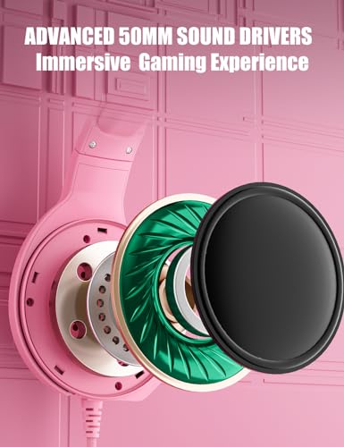 ZIUMIER Wired Pink Gaming Headset for PC, PS5, PS4, Xbox Series X|S | 노이즈 캔슬링 마이크, LED RGB 조명, 50mm 드라이버, 3.5mm 오디오 잭, 소프트 메모리 폼, 멀티 플랫폼 헤드폰 - color: 핑크