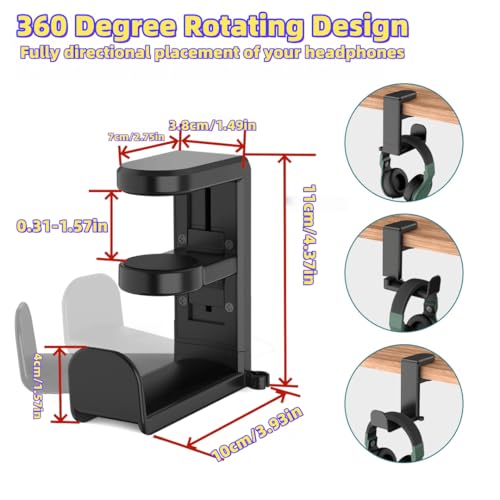 360° Swivel Adjustable Spring Clamp Cable Clip Universal Desk Hook for Headsets/Earphones Gaming Display Stand