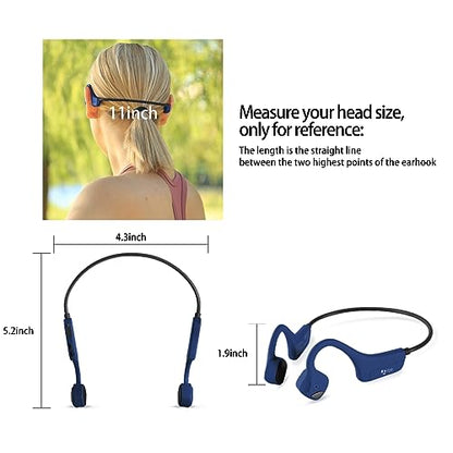 Bluetooth Headphones Waterproof Bone Conduction Headset Open Ear Earphones Blue Headset with mic, Bluetooth Headset with mic - color: Blue