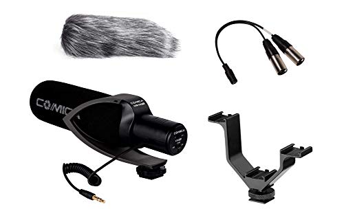 CVM-V30 PRO BLACK Super-Cardioid Directional Electric Condenser Shotgun Camera & Video Microphone for Canon Nikon Sony Panasonic Fujifilm Olympus DSLR Camera for Both 3.5mm & XLR + Dual Bracket