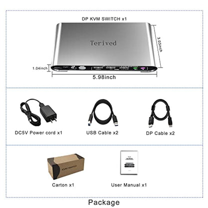 2 Port DP USB 3.0 Automatic KVM Switch Two Computers 1 DisplayPort Monitor switcher, 8K@30Hz 4K@144Hz, Aluminum hotkey Audio mic, Digital Display, HDR10 with Cables - style: 2 Computers 1 DP Monitor USB 3.0