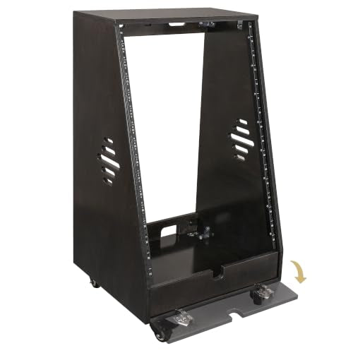 Sound Town DIY 16U Slanted Studio Rack with 2U Lower Storage, Casters, for Home Studio and Recording Room, Baltic Birch Plywood, Black Espresso (SDRK-16TD) - size: 16U,Black Espresso