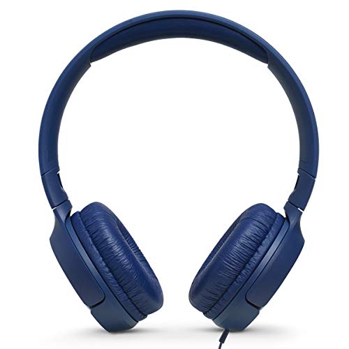 JBL Tune 500 - Wired On-Ear Headphones - Blue | JBL Pure Bass Sound, 1-button remotemic, Lightweight and foldable design, Tangle-free flat cable, Ask Siri or Google Now