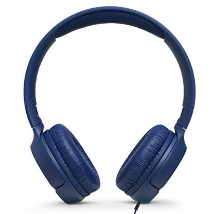 JBL Tune 500 - Wired On-Ear Headphones - Blue | JBL Pure Bass Sound, 1-button remotemic, Lightweight and foldable design, Tangle-free flat cable, Ask Siri or Google Now