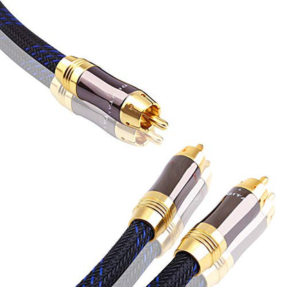 1 RCA Male to 2 RCA Male Audio Cable RCA Y-Adapter Subwoofer Y Cable (6.6 Feet) - size: 6.6 Feet