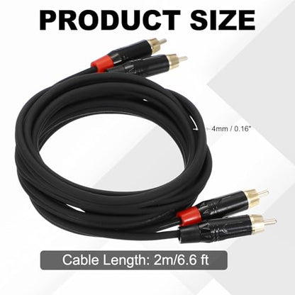 MECCANIXITY 2RCA Male to 2RCA Male Audio Stereo Cable, 6.6 ft RCA Subwoofer Cable with Gold Plated Plugs for Home Theater, HDTV, Amplifiers, Speakers, Black Cable Black Shell - color: Black/Black, size: 6.6 ft