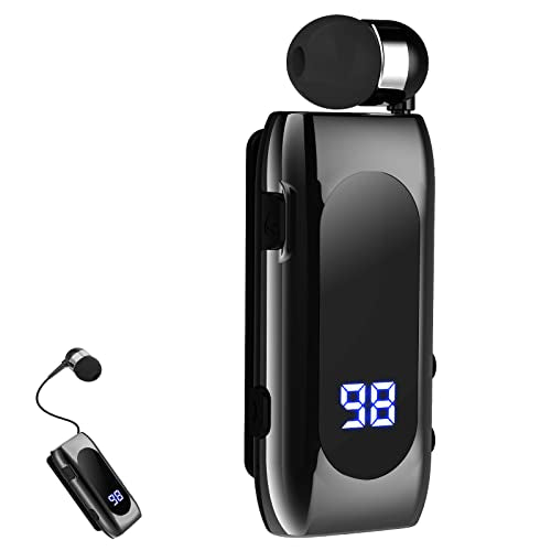 Retractable Wireless Headset Headphone Stereo Earphone V5.0 Noise Cancelling Mic Clip on Earpiece Comfortable HandsFree Headset 20Hrs Talking Time Sports Business Trucker Driver Earbud - color: Iron Black