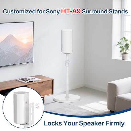 Height Adjustable Floor Speaker Stands Pair for Sony HT-A9 Speaker Stands - Heavy-Duty Surround Sound Speaker Stand for Sony HT-A9 Stands with Cable Management (Stand Only)