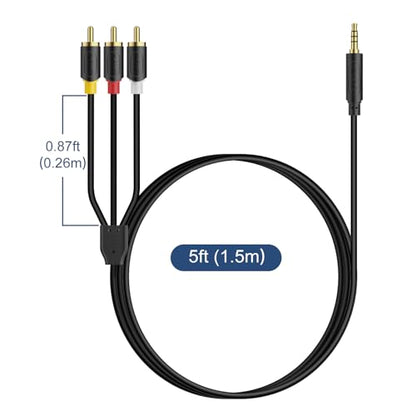 J&D 3.5mm to RCA AV Cable, Audio/Video Transmission, 1/8" TRRS to 3 RCA Male Plug AUX Cable Cord, Compatible with Sony TV, DVD Player, Camcorder, Handycam, 5 ft (Pack of 2) - size: 5 ft (Pack of 2)