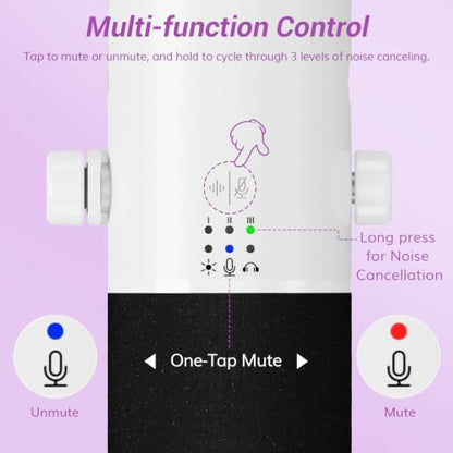 TONOR Dynamic Gaming Microphone XLR/USB Mic with AI Noise Cancellation - color: White
