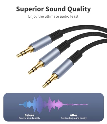1/8" TRS Stereo Splitter Cable 3.3FT(Splitter 20cm), Male to Dual Male, 3.5mm Y-Splitter Stereo Cable, for Speakers, Headphone, Cell Phone PC Laptop, Perfect for Switching or Two Sets of Speakers - size: 3.3FT