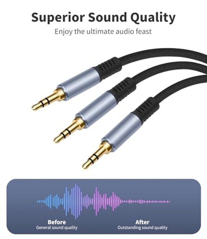 1/8" TRS Stereo Splitter Cable 10FT(Splitter 20cm), Male to Dual Male, 3.5mm Y-Splitter Stereo Cable, for Speakers, Headphone, Cell Phone PC Laptop, Perfect for Switching or Two Sets of Speakers - size: 10FT