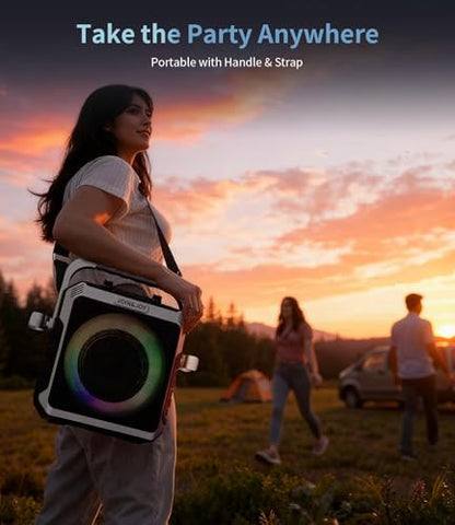 Portable Karaoke Machine, with 2 Wireless Mics, LED Lights, Loud Subwoofer, Outdoor Karaoke Speaker for Adults