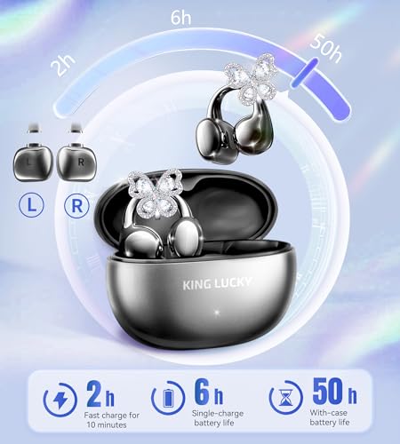 King Lucky Open Ear Earbuds Clip on Wireless Bluetooth 5.4 Headphones with Mic,50H Play,ENC Call,Waterproof,Jewelry Ear Buds,Comfortable for Small Ears&Glasses Wearers,Workouts (03-Black) - color: 03-Black