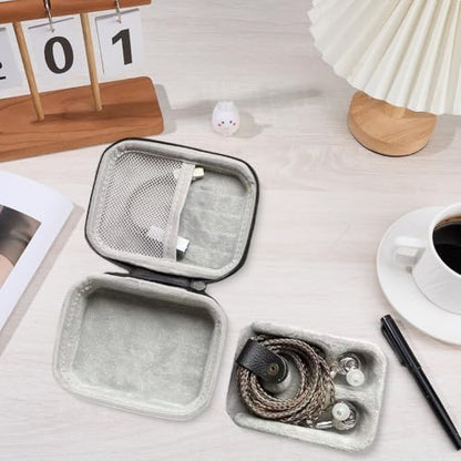 Square Earbud Case PU Leather Storage Box Waterproof Protective Headphone Carrying Bag Wired Headset Case Earphone Organizer Tech Pouch for Wired Wireless Earbud Earpiece Memory Card Camera