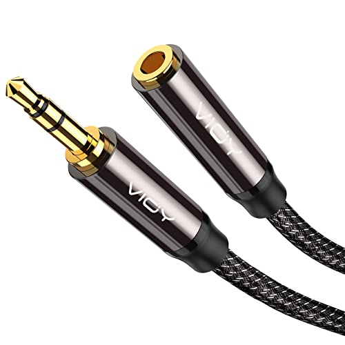 VIOY Headphone Extension Cable 6 FT, 3.5mm Male to Female Braided Aux Cord | Long extension cord, Hi-Fi lossless audio,Aluminum shell; extends 3.5mm TRS jack for headphone, phone, speaker and car stereo - size: 6FT