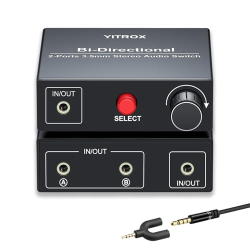 3.5mm Audio Switch, 2 in 2 Out Stereo Audio Switcher Suitable for PC/Laptop/Speakers/Headhphone and More