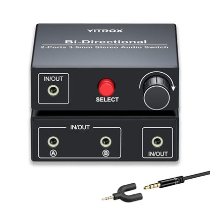 3.5mm Audio Switch, 2 in 2 Out Stereo Audio Switcher Suitable for PC/Laptop/Speakers/Headhphone and More